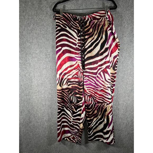 Natori Pants Women Large‎ Straight Leg Pull On Stretch Relax Purple Artsy Satin - Picture 1 of 7